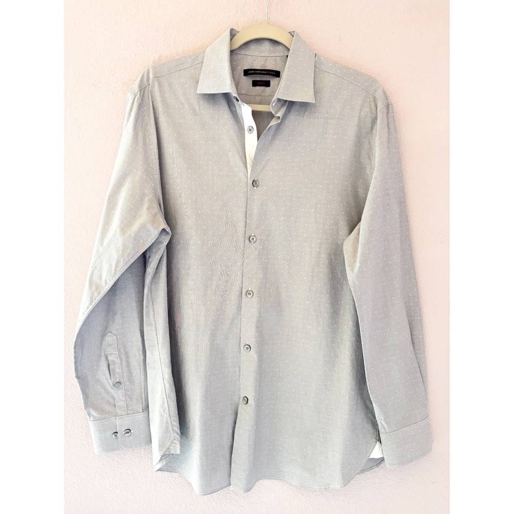 John Varvatos USA Mens Slim Fit Button Down Shirt Blue Dotted 15.5 32/33 - Picture 1 of 4